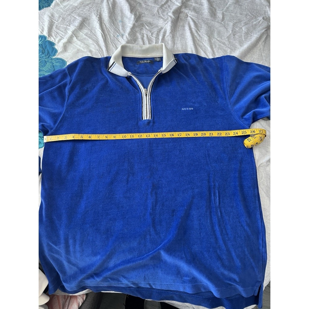 Y2K Vintage Men's Guess Jeans Blue Velour Polo Shirt Long Sleeve Collar Size XXL - Picture 7 of 8
